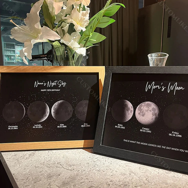 Personalized Family Moon Phase Wood Frame Family Unique Gifts