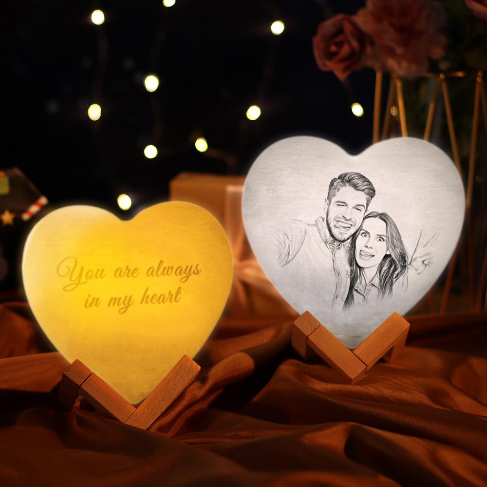 Anniversary Gifts Custom 3D Printed Photo Heart Lamp Personalized Night Light (10-15cm) for Her