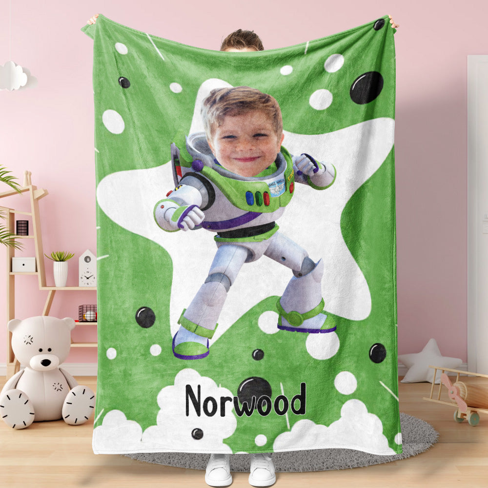 Custom Face Blanket Personalized Photo and Text Buzz Lightyear Blanket Minime Blanket Best Gift For Him