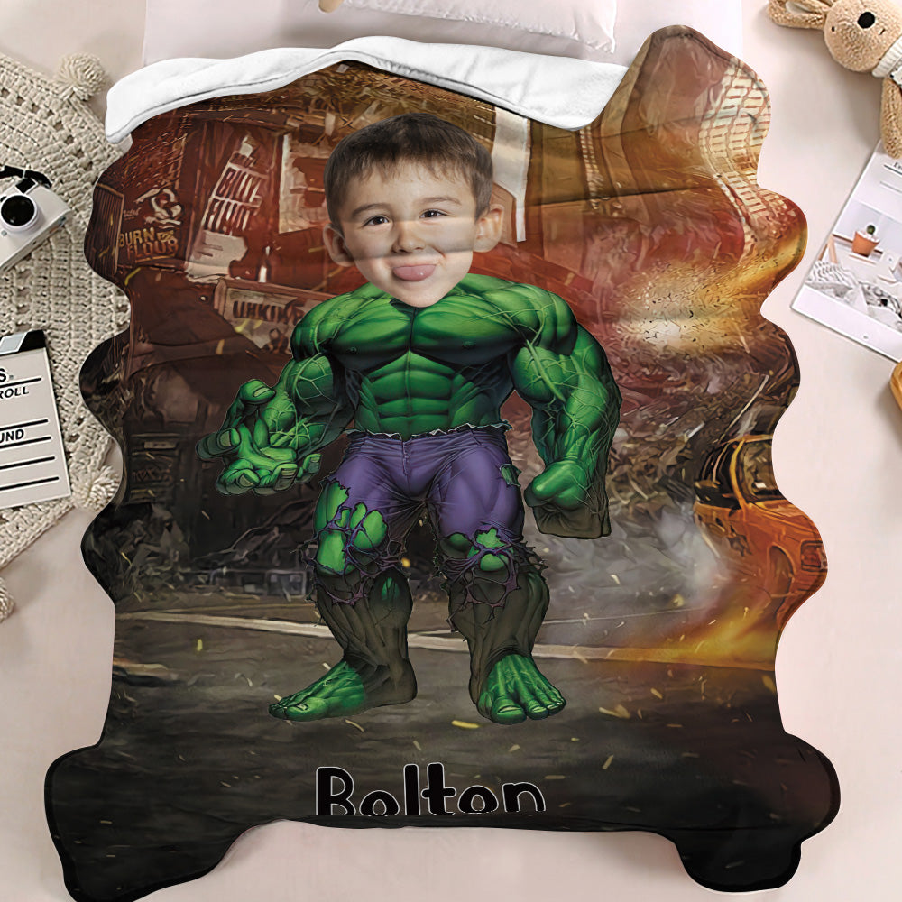 Custom Face Blanket Personalized Photo and Text Super Hulk Blanket Minime Blanket Best Gift For Him