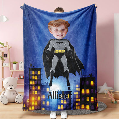 Custom Face Blanket Personalized Photo and Text Batman Blanket Minime Blanket Best Gift For Him - mysiliconefoodbag