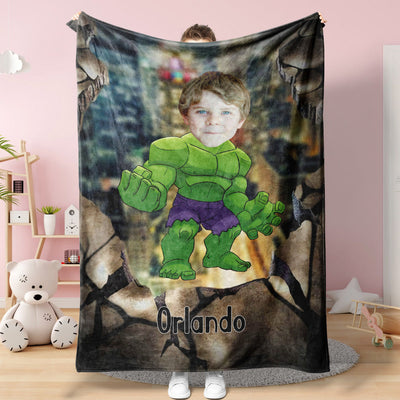 Custom Face Blanket Personalized Photo and Text Blanket Hulk Minime Blanket Best Gift For Him - mysiliconefoodbag