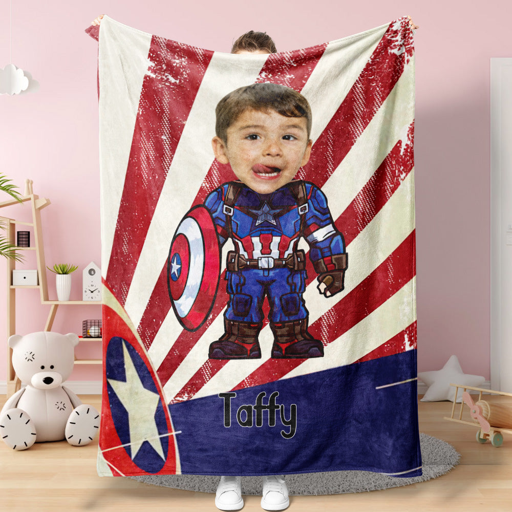 Custom Face Blanket Personalized Photo and Text Blanket Captain America Minime Blanket Best Gift For Him