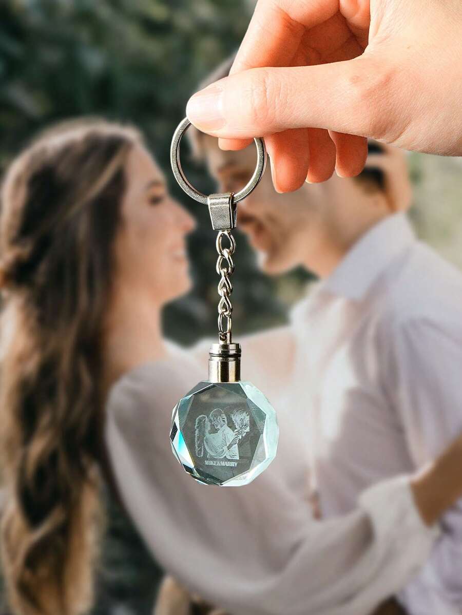 Custom Photo Crystal Keychain Anniversary Couple Keepsake Crystal Keychain Photo Gifts