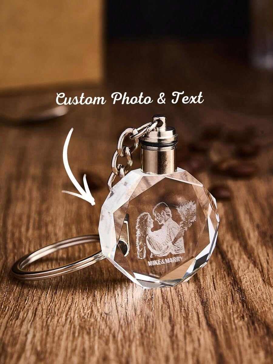 Custom Photo Crystal Keychain Anniversary Couple Keepsake Crystal Keychain Photo Gifts