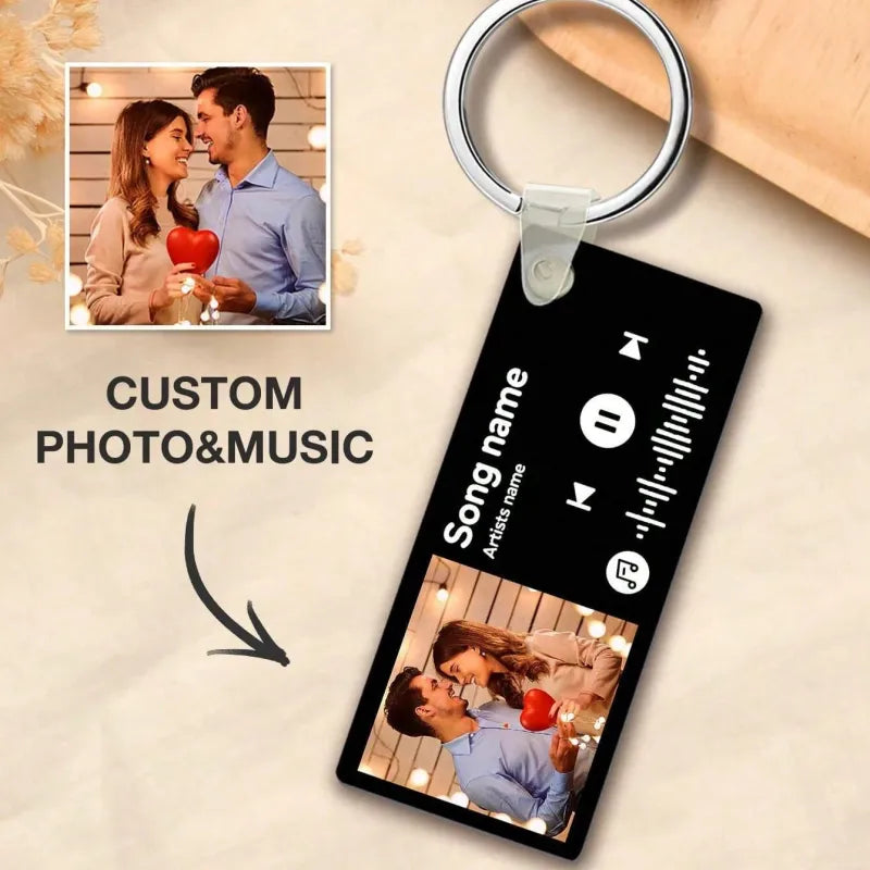 Custom Spotify Photo Keychain With Engraving Keychain Music Code Plaque Keychain Gifts For Couples