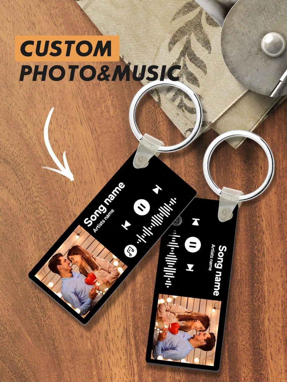 Custom Spotify Photo Keychain With Engraving Keychain Music Code Plaque Keychain Gifts For Couples