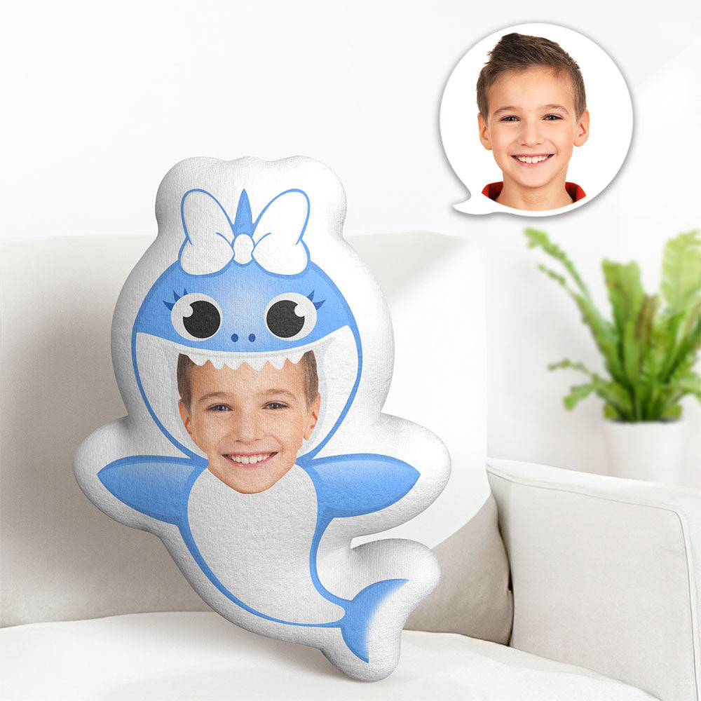 Custom Face Pillow Minime Dolls Blue Shark Personalized Photo Gifts for Boy