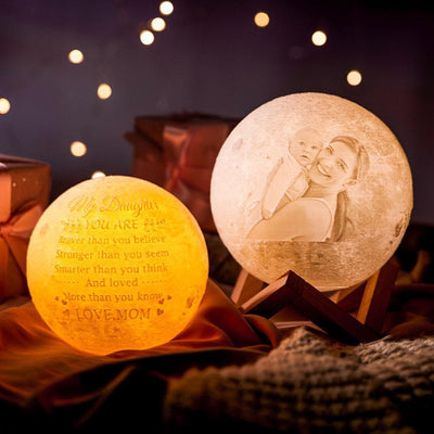 Custom Creative 3D Print and Engraved Mother and Baby Photo Moon Lamp - Touch Two Colors - mysiliconefoodbag