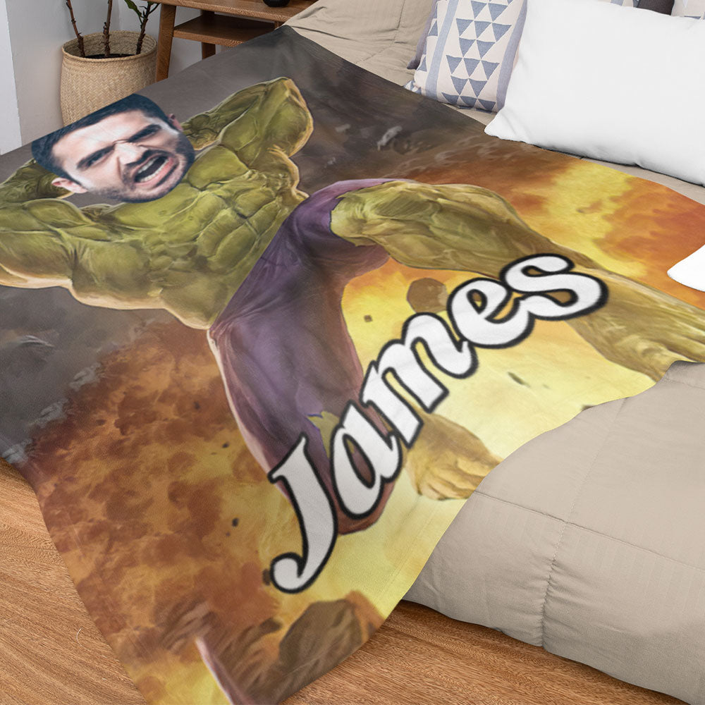 Custom Face Blanket Personalized Photo and Text Crack Slam Hulk Blanket Minime Blanket Best Gift For Him