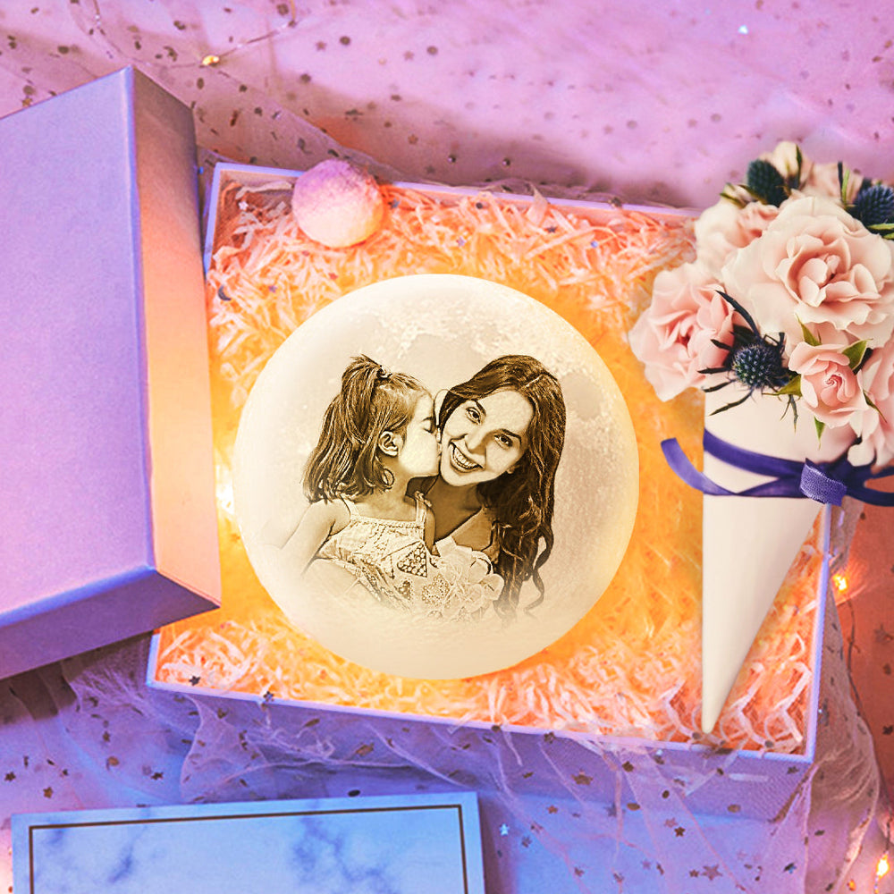 Gifts For Mom Moon Lamp Personalized Photo Light & Engraving Custom 3D Print Luna Painting Light for Her Date Night Ideas