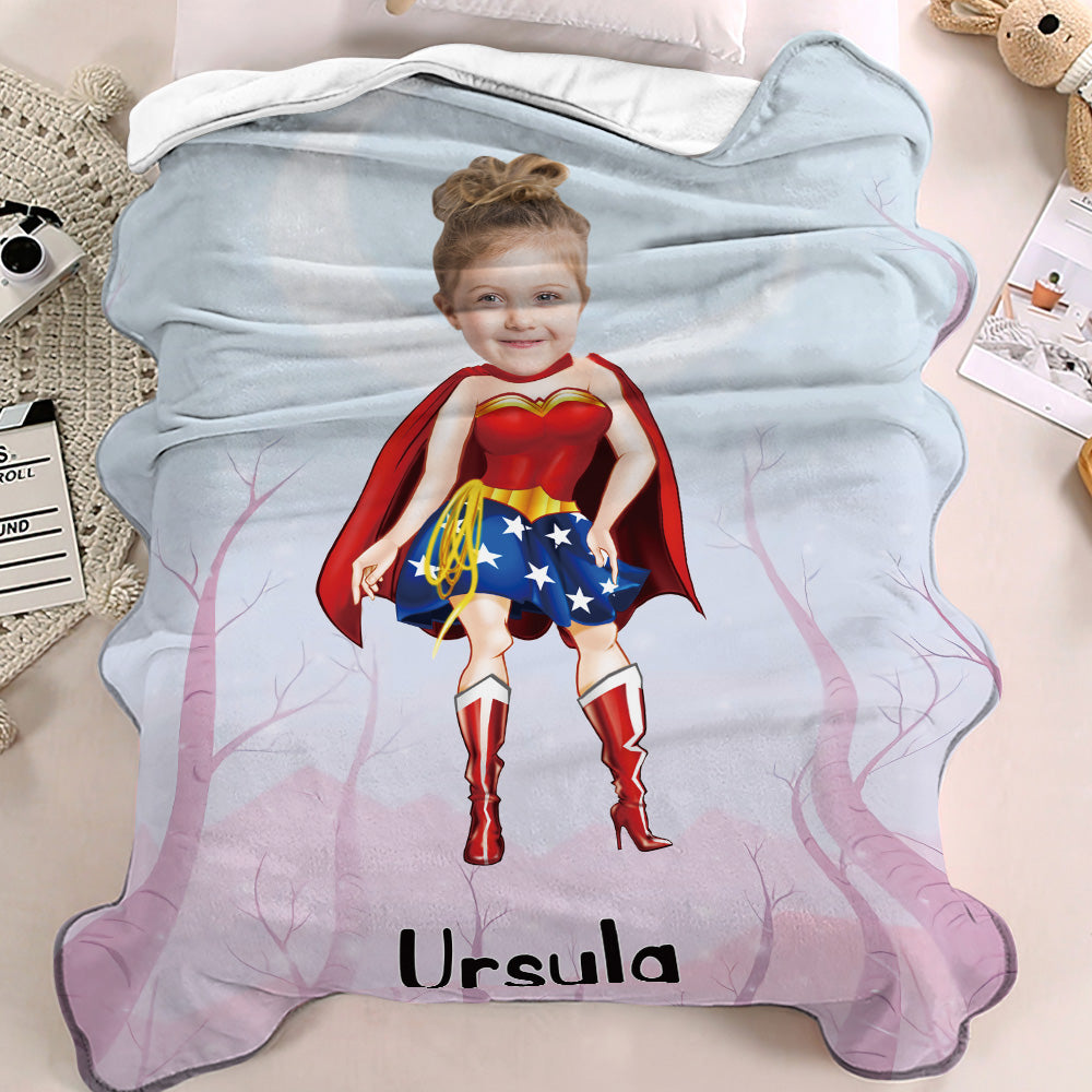 Custom Face Blanket Personalized Photo and Text Blanket Wonder Woman Minime Blanket Best Gift For Him