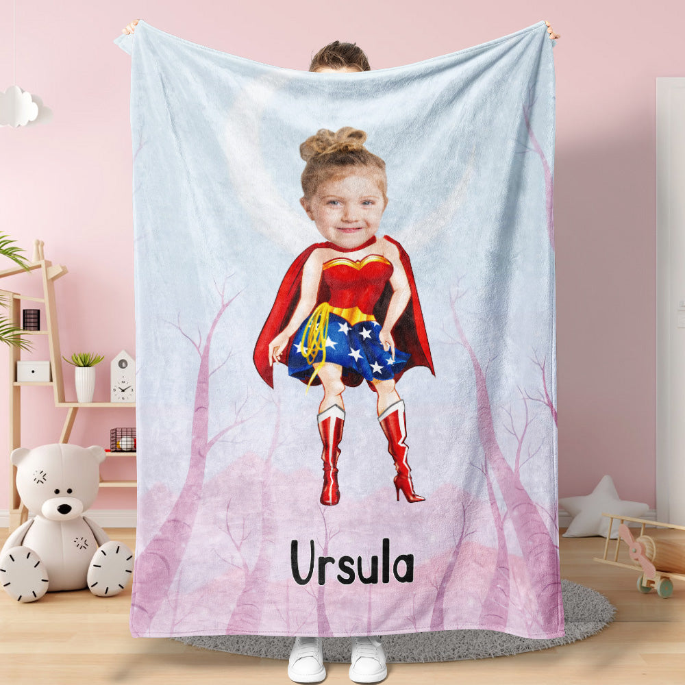 Custom Face Blanket Personalized Photo and Text Blanket Wonder Woman Minime Blanket Best Gift For Him