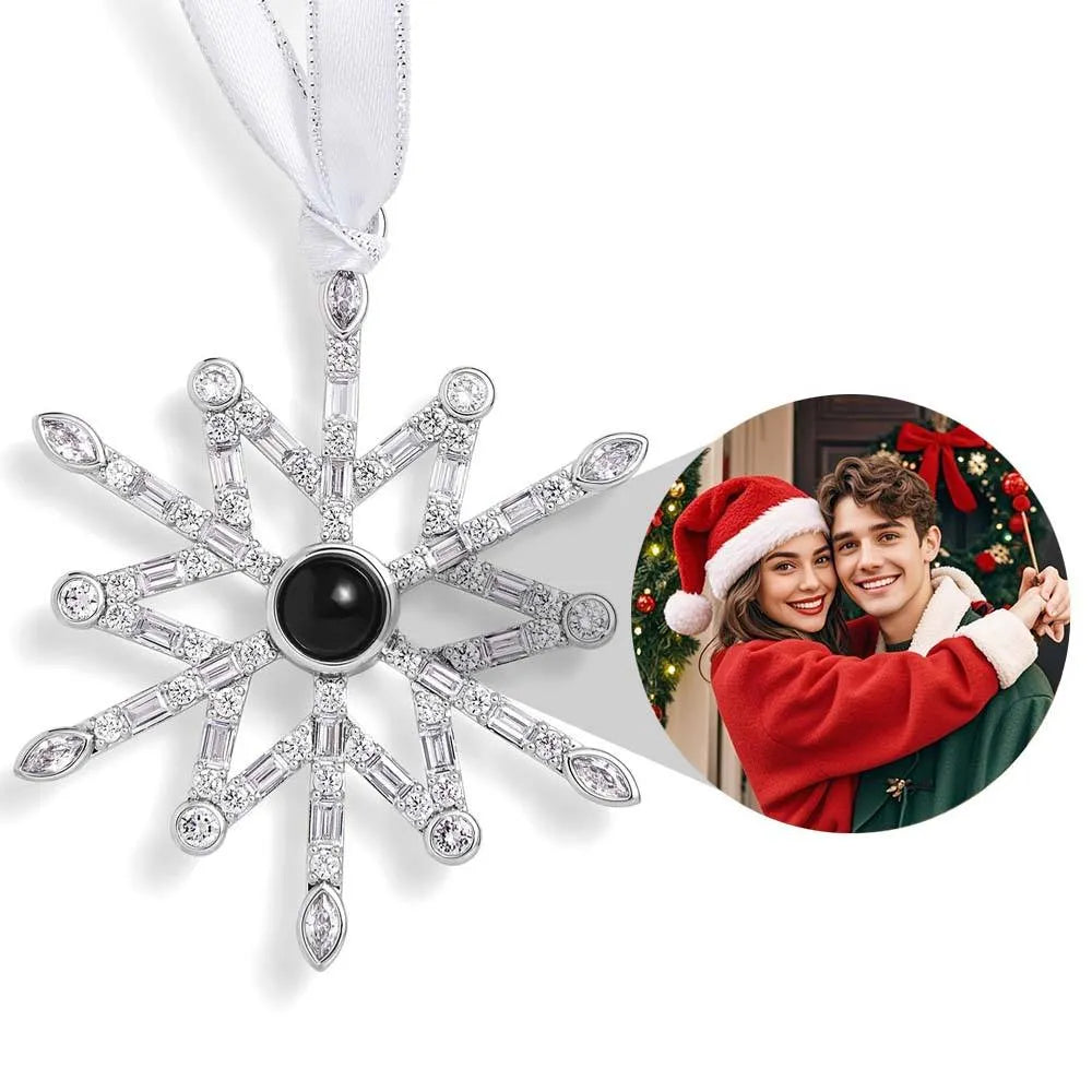 Custom Snowflake Christmas Ornament with Photo & Projection - Unique Personalized Gift