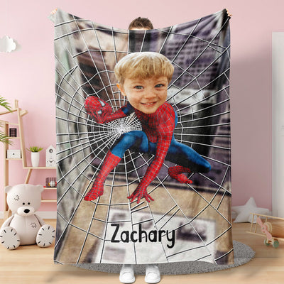 Custom Face Blanket Personalized Photo and Text Blanket Super Spider-Man Minime Blanket Best Gift For Him - mysiliconefoodbag