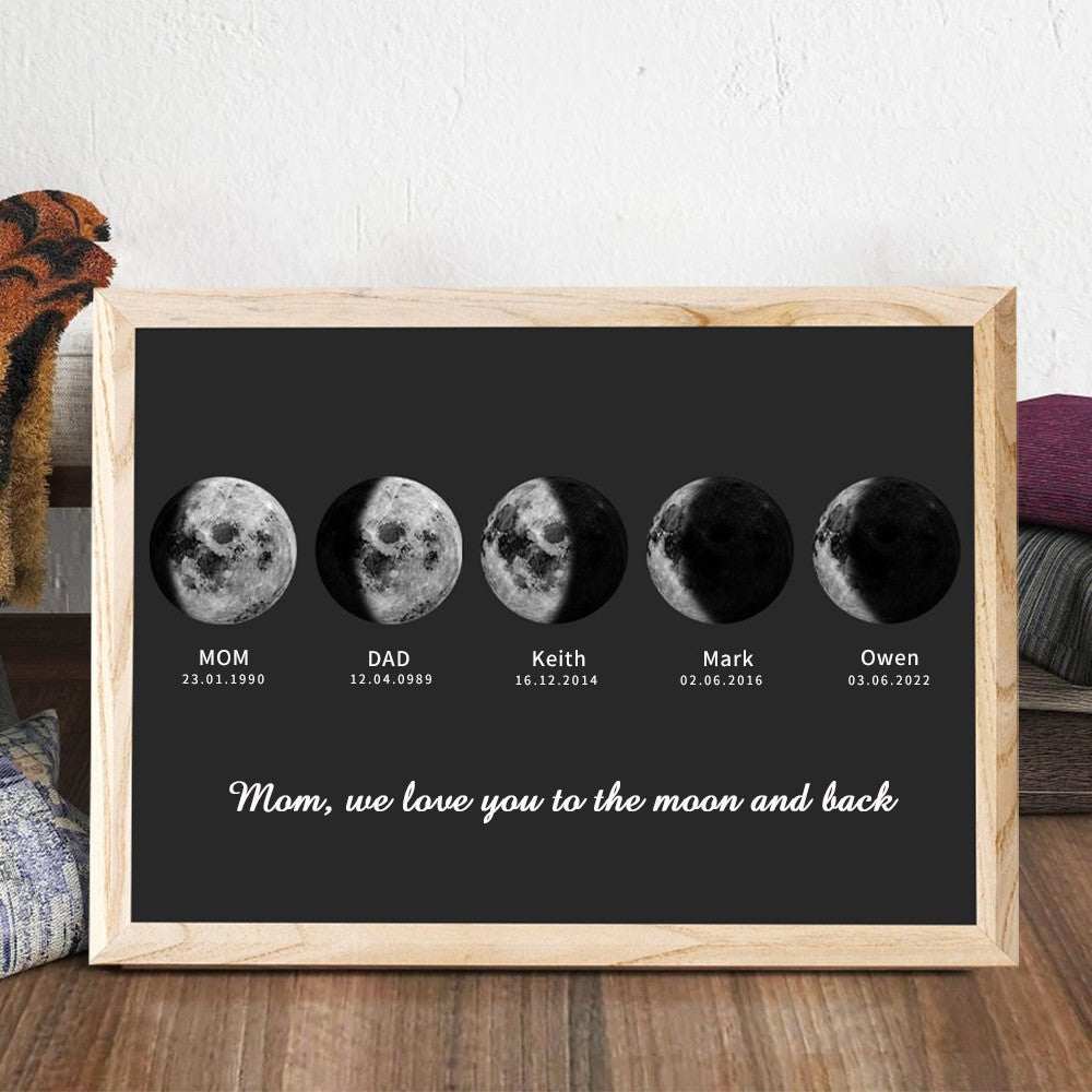 Mother's Day gifts Personalized Moon Phase Wood Sign Family Moon Phase Wood Frame