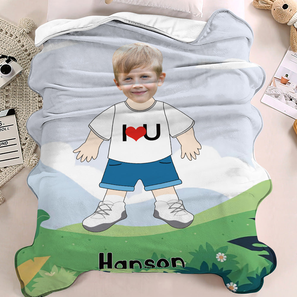 I LOVE U Custom Face Blanket Personalized Photo and Text Minime Blanket Best Gift For Him