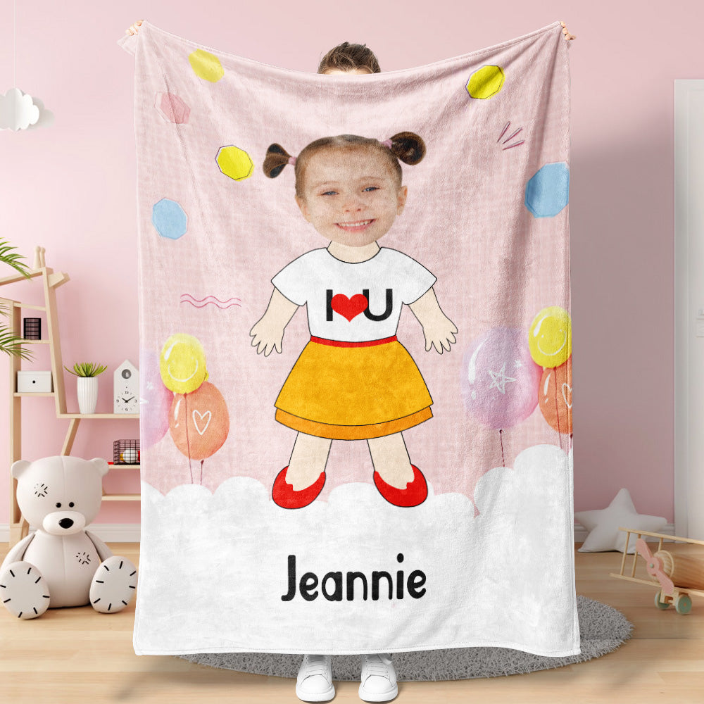 I LOVE U Custom Face Blanket Personalized Photo and Text Minime Blanket Best Gift For Her