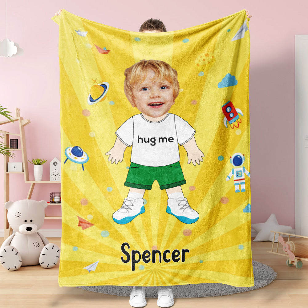 HUG ME Custom Face Blanket Personalized Photo and Text Minime Blanket Best Gift For Him