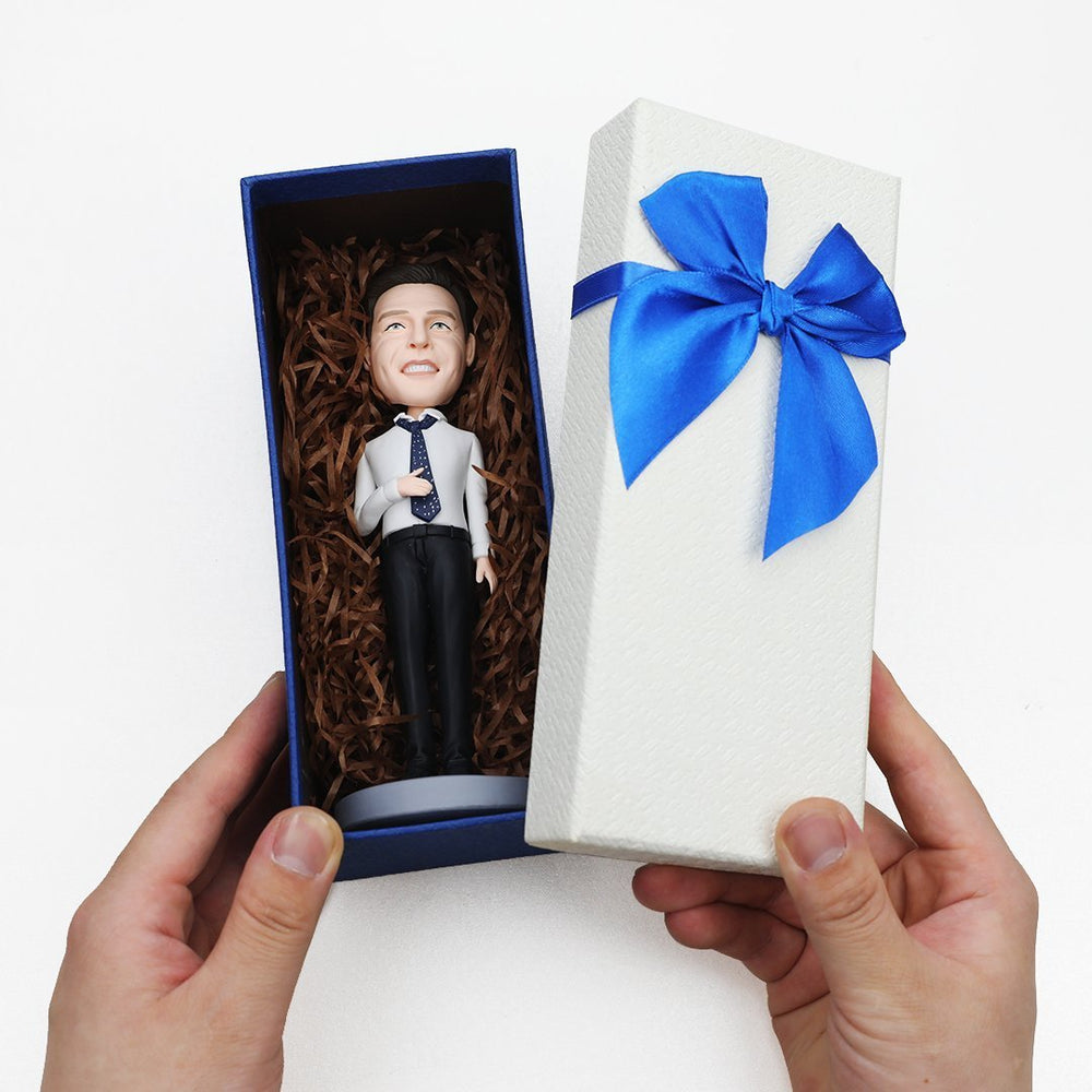 Custom Blue Suit Businessman Bobbleheads With Engraved Text Father's Day Gifts