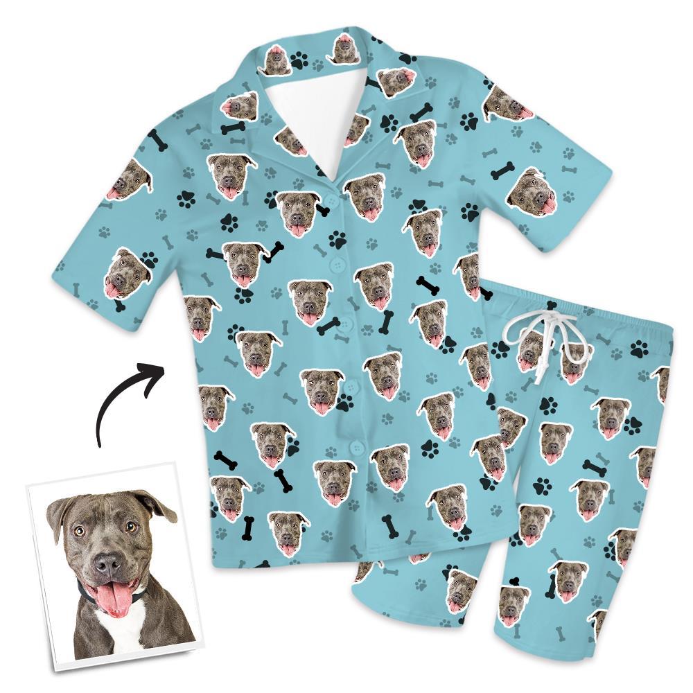 Christmas Gifts Custom Pajamas with Dog Face Bones And Footprints Short Sleeved Pajamas