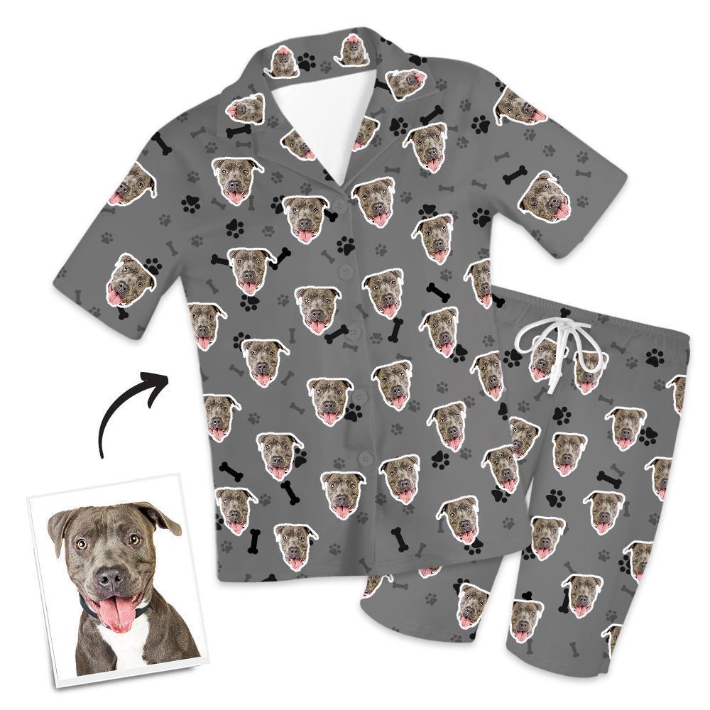 Christmas Gifts Custom Pajamas with Dog Face Bones And Footprints Short Sleeved Pajamas