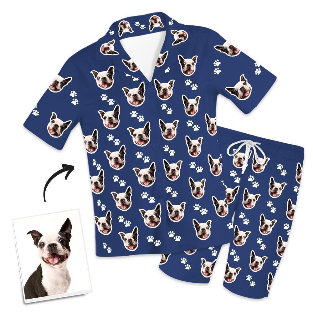 Custom Dog Photo Short Pajama Pants, Nightwear, Sleepwear, Footprints