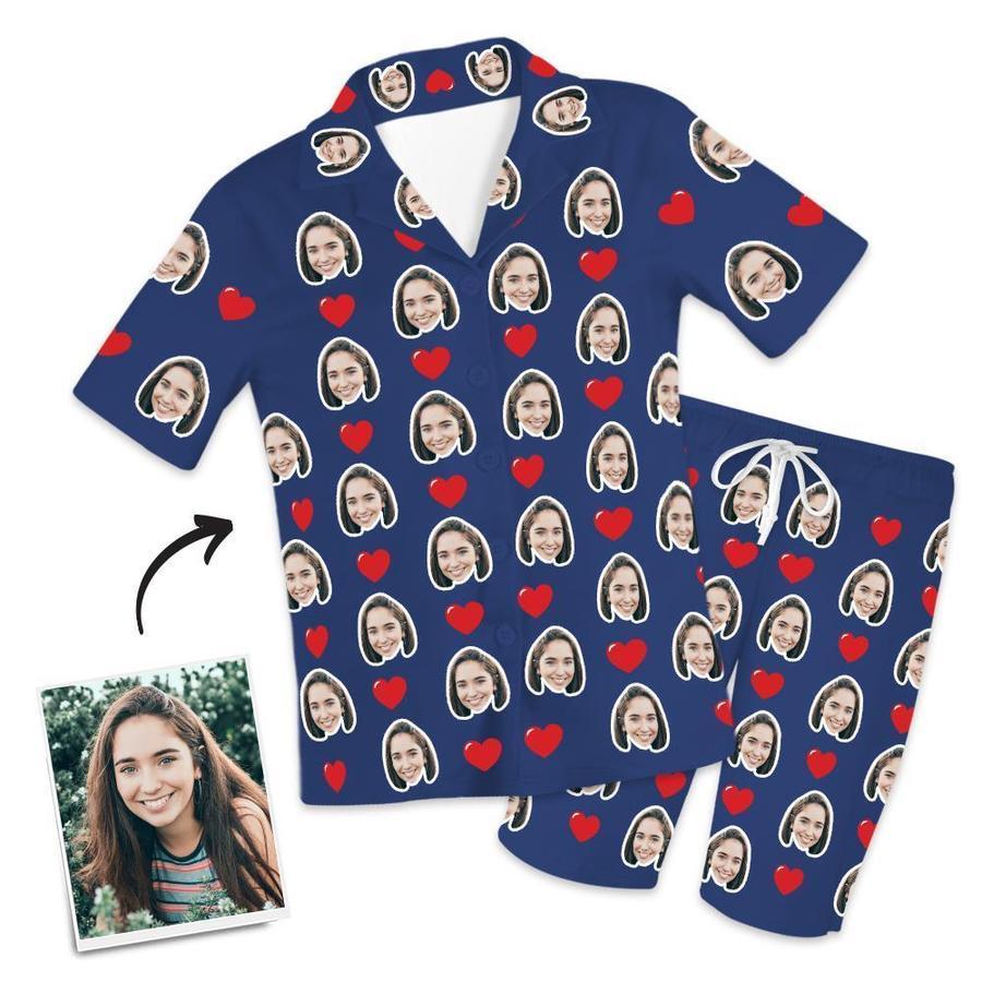 Customized Photo Face Short Sleeved Pajamas - Hearts