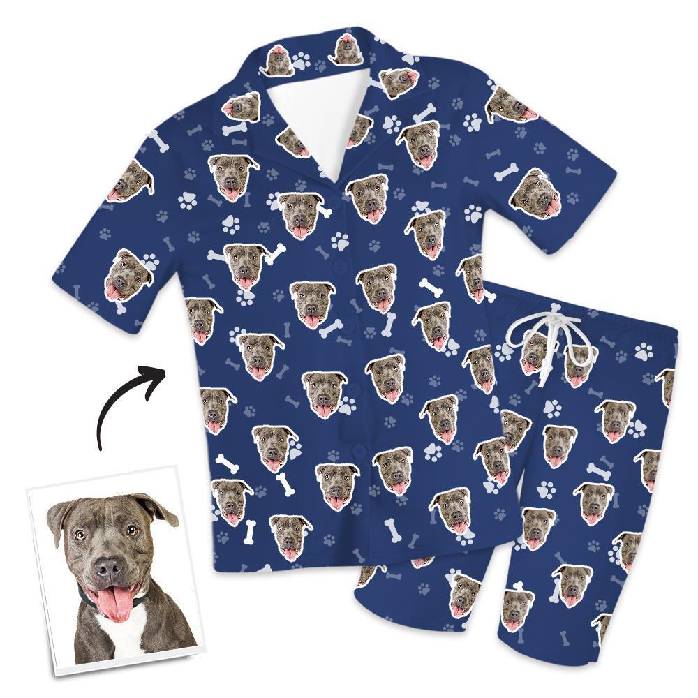 Christmas Gifts Custom Pajamas with Dog Face Bones And Footprints Short Sleeved Pajamas