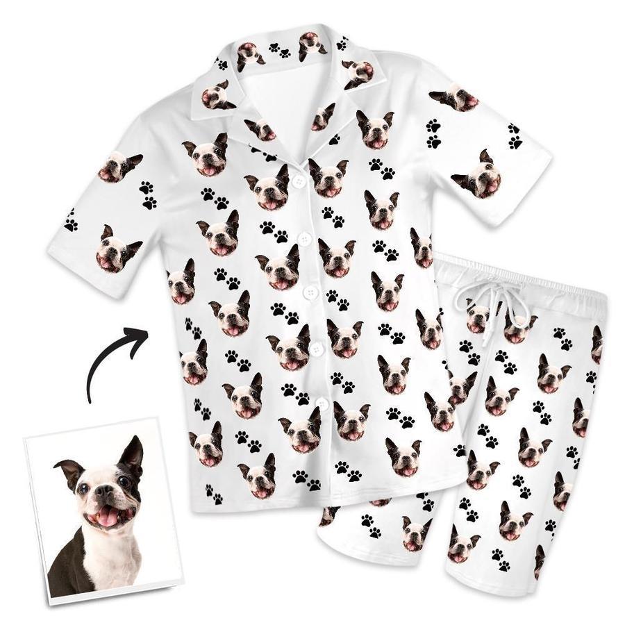 Custom Dog Face And Footprints Pajamas Personalised Photo Short Pajamas