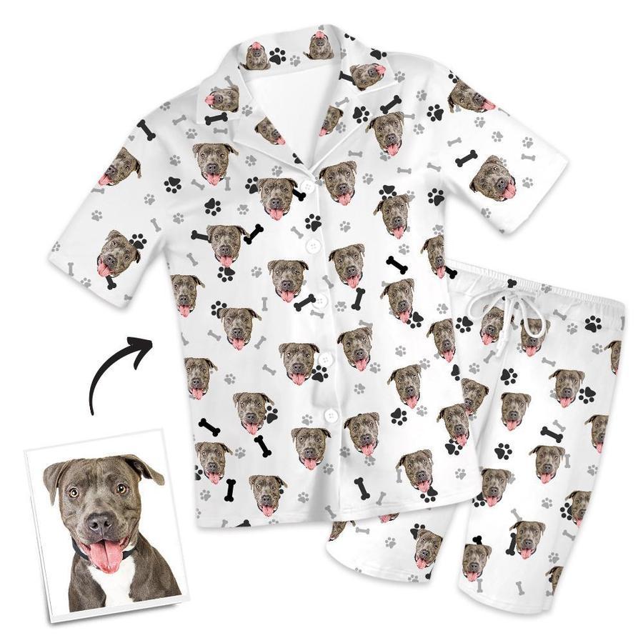 Custom Dog Face Short Sleeved Pajamas Personalised Pet Bone Pajamas