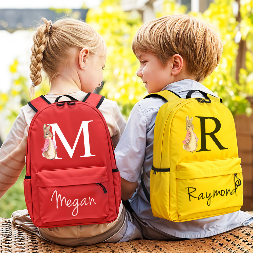 Personalised Name Initial Backpack with Rabbit Design Girls Boys Kids School Bag Back to School Gifts