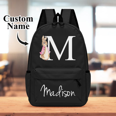 Personalised Name Initial Backpack with Rabbit Design Girls Boys Kids School Bag Back to School Gifts - mysiliconefoodbag