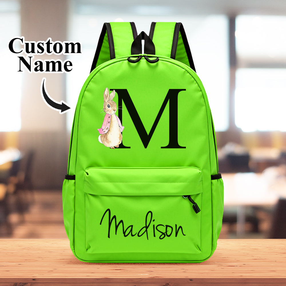 Personalised Name Initial Backpack with Rabbit Design Girls Boys Kids School Bag Back to School Gifts