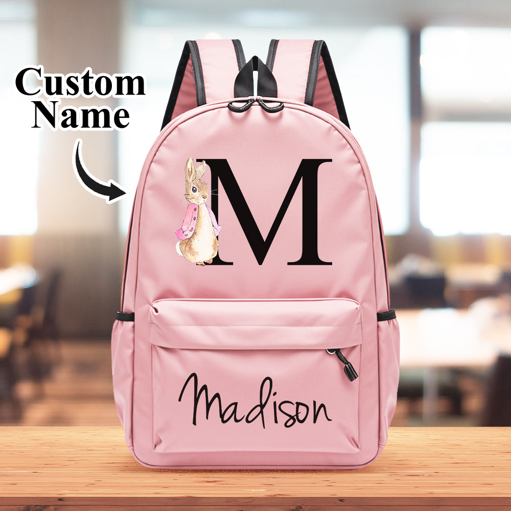 Personalised Name Initial Backpack with Rabbit Design Girls Boys Kids School Bag Back to School Gifts