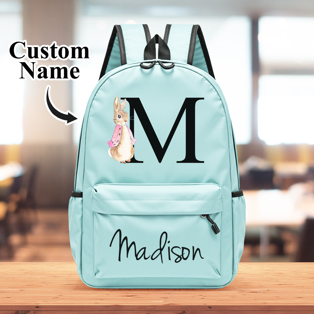 Personalised Name Initial Backpack with Rabbit Design Girls Boys Kids School Bag Back to School Gifts