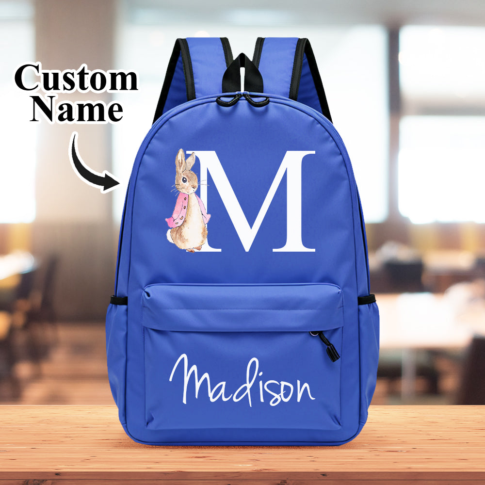 Personalised Name Initial Backpack with Rabbit Design Girls Boys Kids School Bag Back to School Gifts