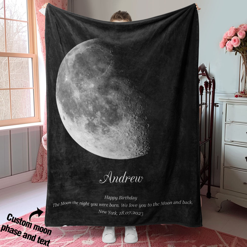 Custom Moon Phase Blanket Personalized Names Birthday Gift