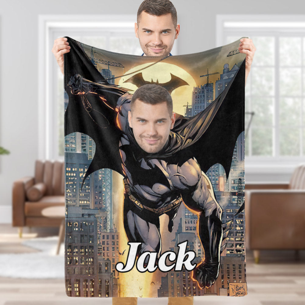 Custom Face Blanket Personalized Photo and Text Invincible Muscle Batman Blanket Minime Blanket Best Gift For Him