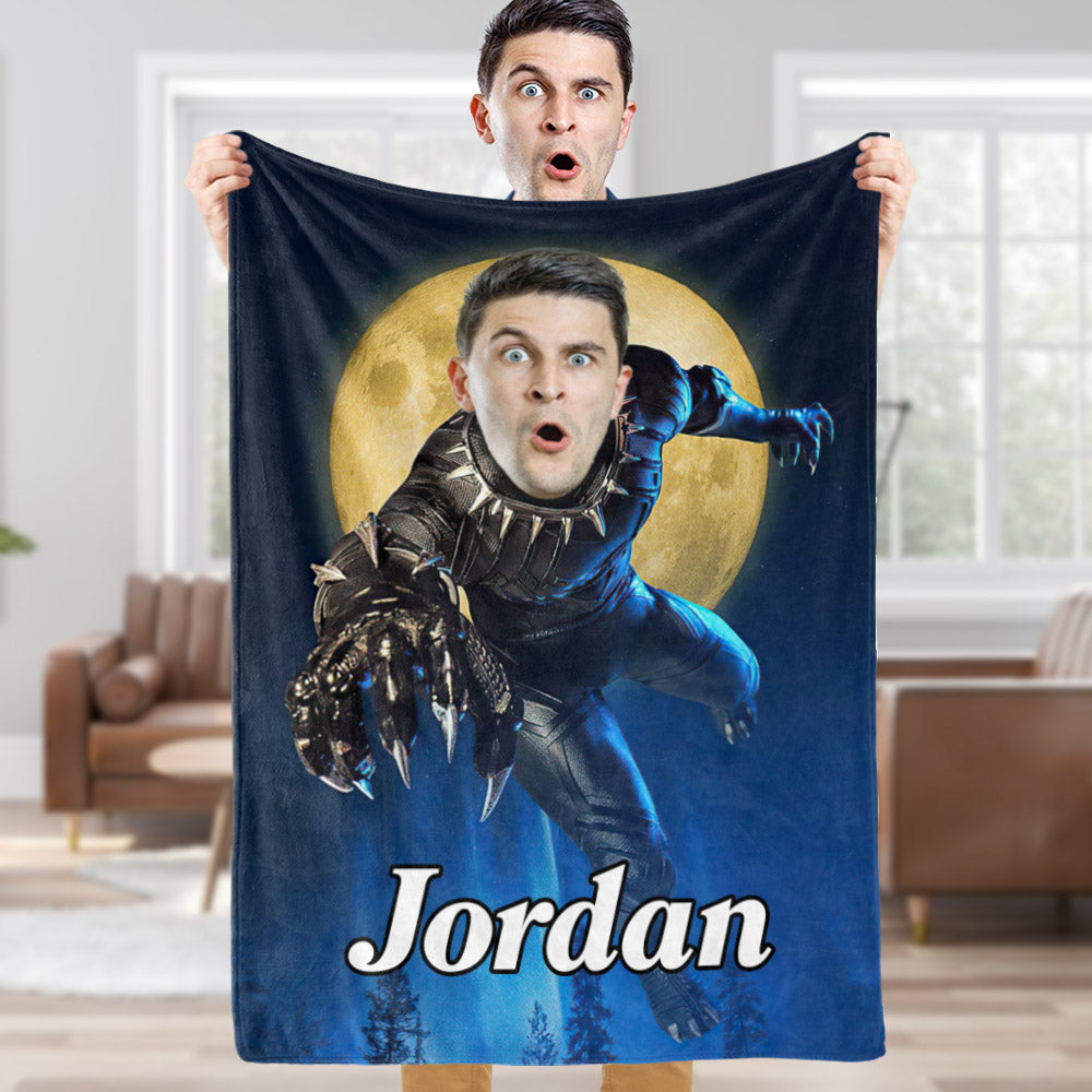 Custom Face Blanket Personalized Photo and Text Super Panther Blanket Minime Blanket Best Gift For Him