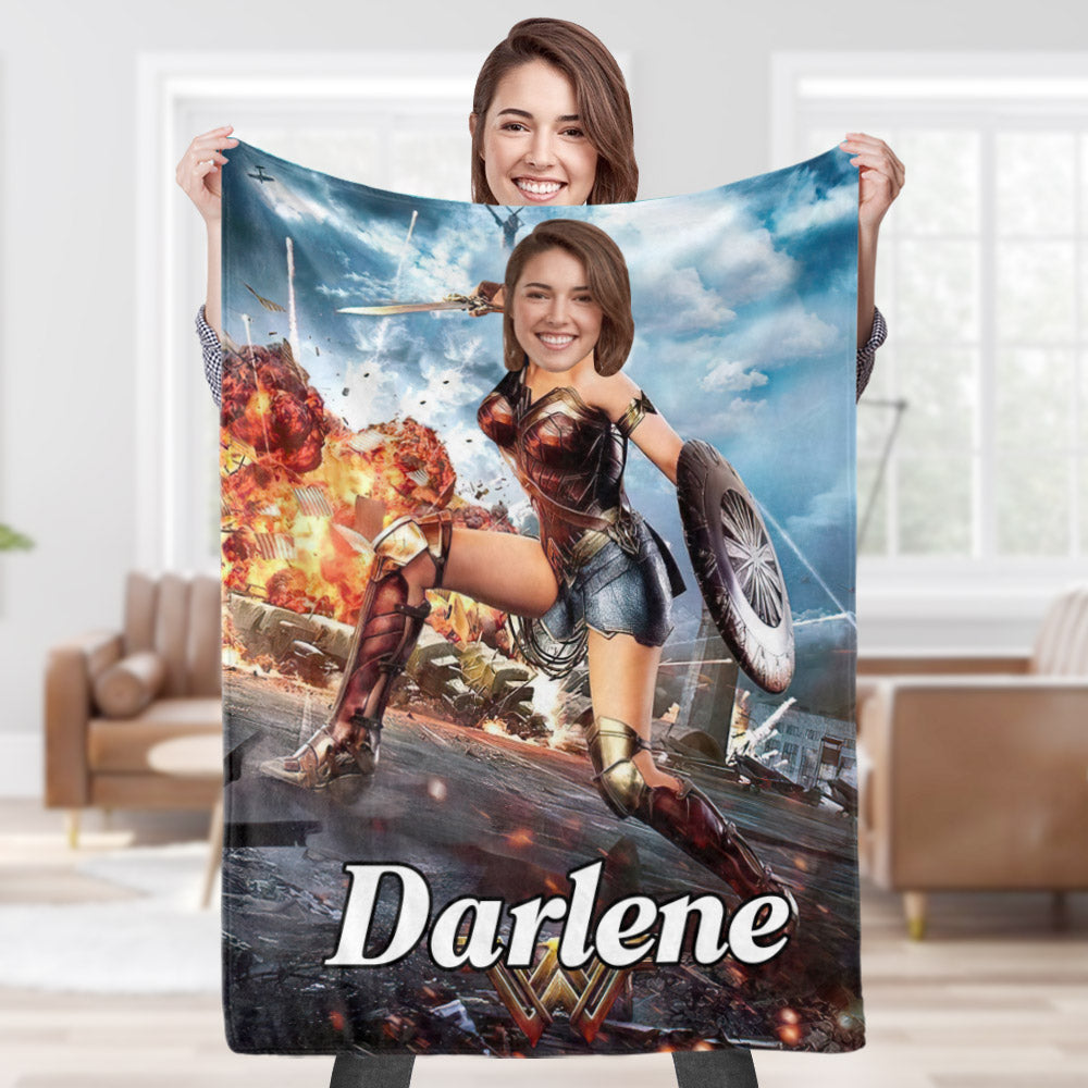 Custom Face Blanket Personalized Photo and Text Super Soldier Wonder Woman Blanket Minime Blanket Best Gift For Him