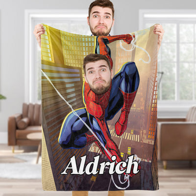 Custom Face Blanket Personalized Photo and Text Arachnid Flying Spider-Man Blanket Minime Blanket Best Gift For Him - mysiliconefoodbag