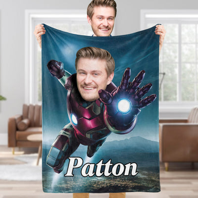 Custom Face Blanket Personalized Photo and Text Heavy Hitting Iron Man Blanket Minime Blanket Best Gift For Him - mysiliconefoodbag