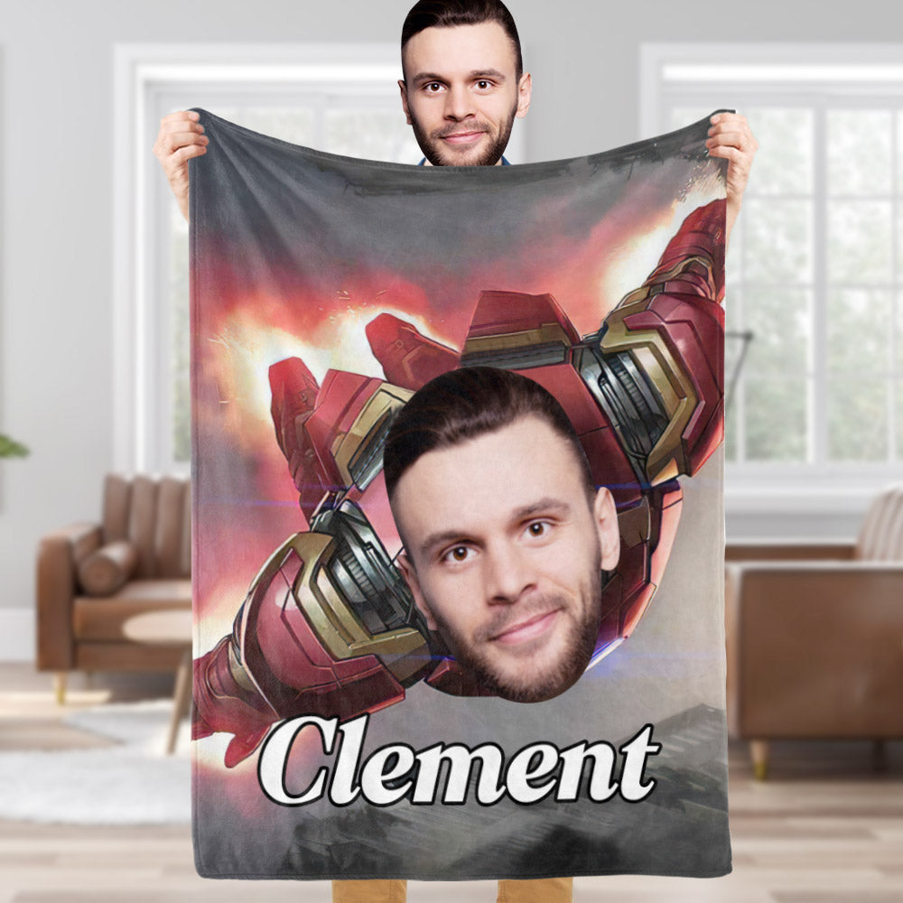 Custom Face Blanket Personalized Photo and Text Parallel Flight Iron Man Blanket Minime Blanket Best Gift For Him