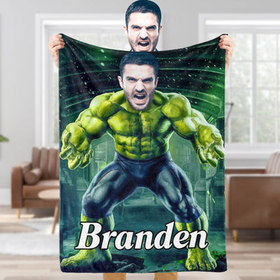 Custom Photo Blanket Personalized Face Blanket Customized The Incredible Hulk Blanket Gift for Him - mysiliconefoodbag