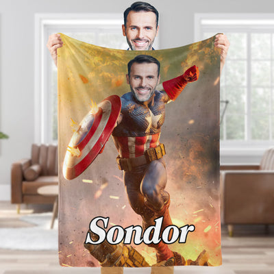 Custom Photo Blanket Personalized Face Blanket Customized Captain America Blanket Gift for Him - mysiliconefoodbag