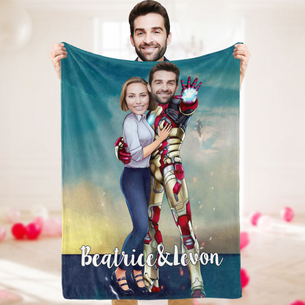 Custom Photo Blanket Personalized Couple Blanket Customized Iron Man Blanket You Are My Superhero Valentine's Day Gifts