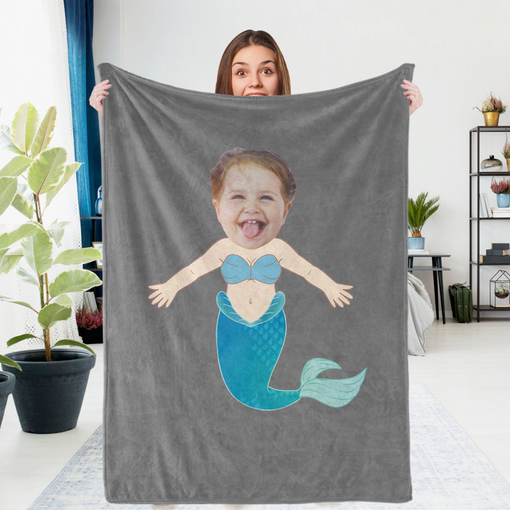 Custom Photo Blanket Unique Blue Mermaid Personalized Photo Gifts Unique Customized Gifts