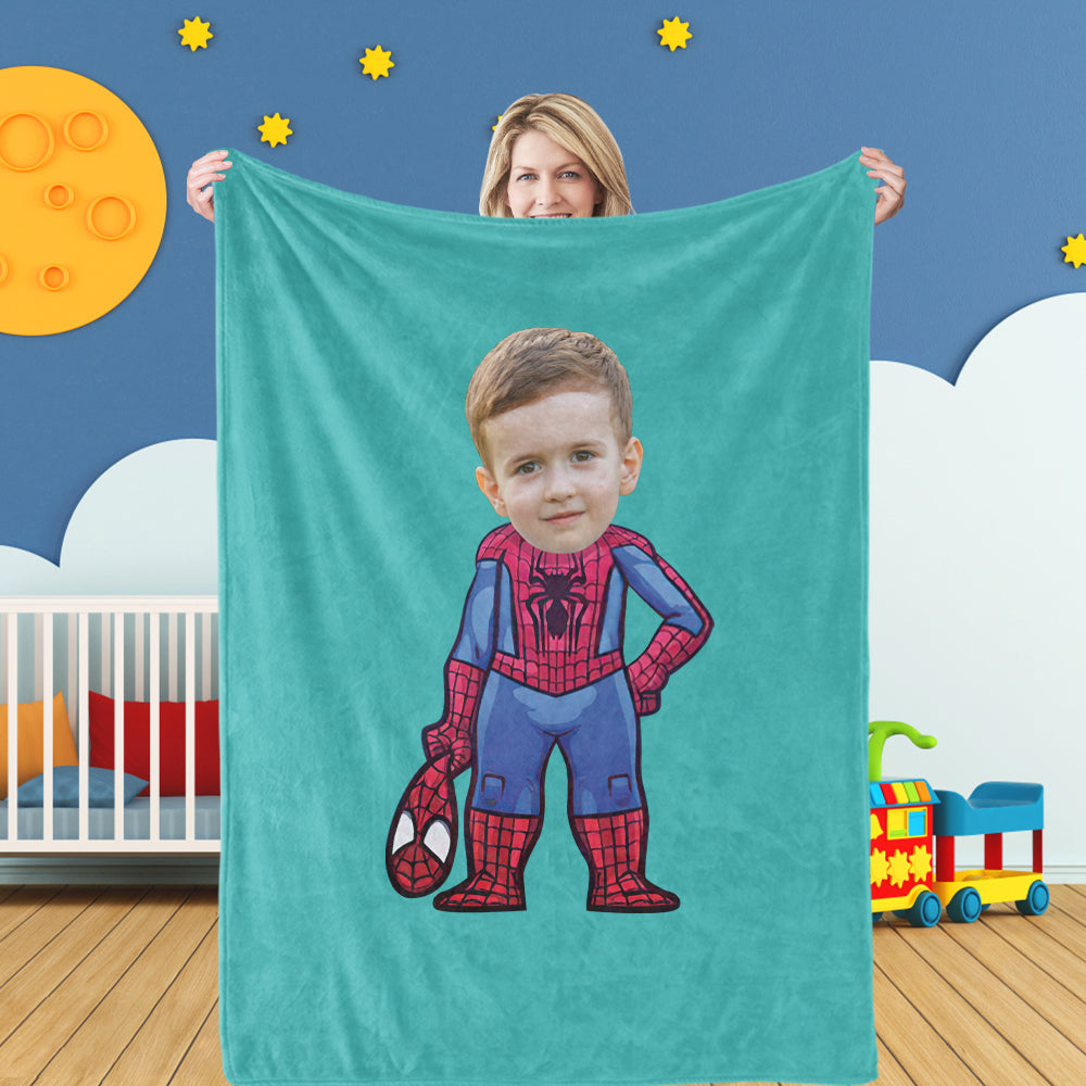 Gifts for Son Custom Face Spiderman Blankets Custom Photo Blanket Personalized Face Blanket