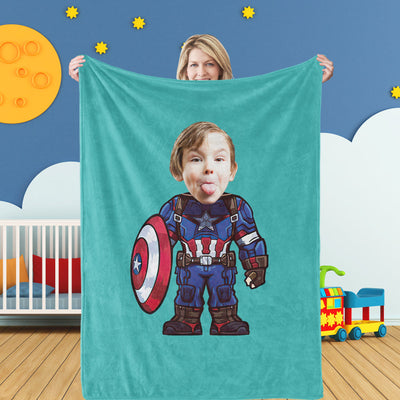 Gifts for Son Custom Capatin American Blankets Custom Photo Blanket Personalized Face Blanket - mysiliconefoodbag